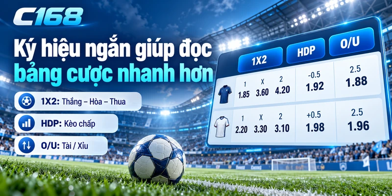 Ký hiệu ngắn giúp đọc bảng cược nhanh hơn